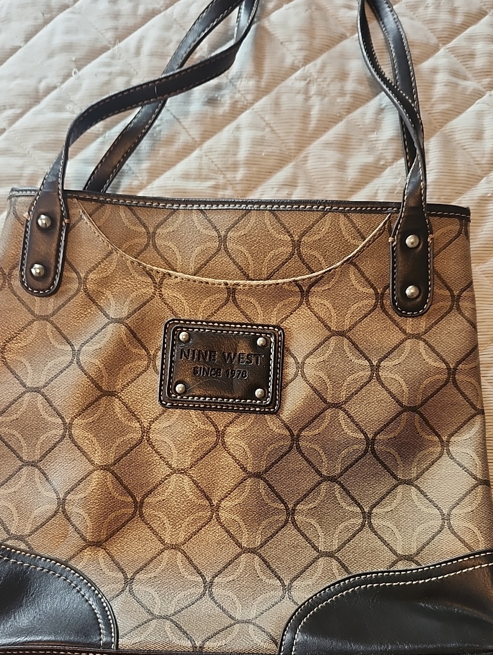 Nine West Tan and Dark Brown Patterned Tote